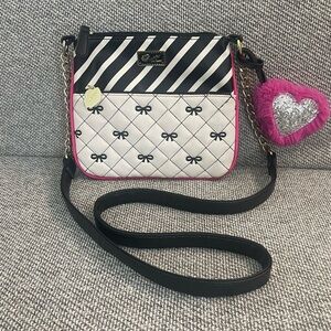 Betsey Johnson Black and White Crossbody Bag with Pink Trim